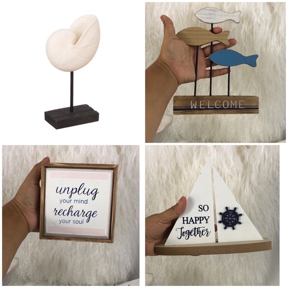 Unbranded Other - NEW - 5 set Decor Home Wood Sea, Beach, Fish, Decor Tabletop Home Office